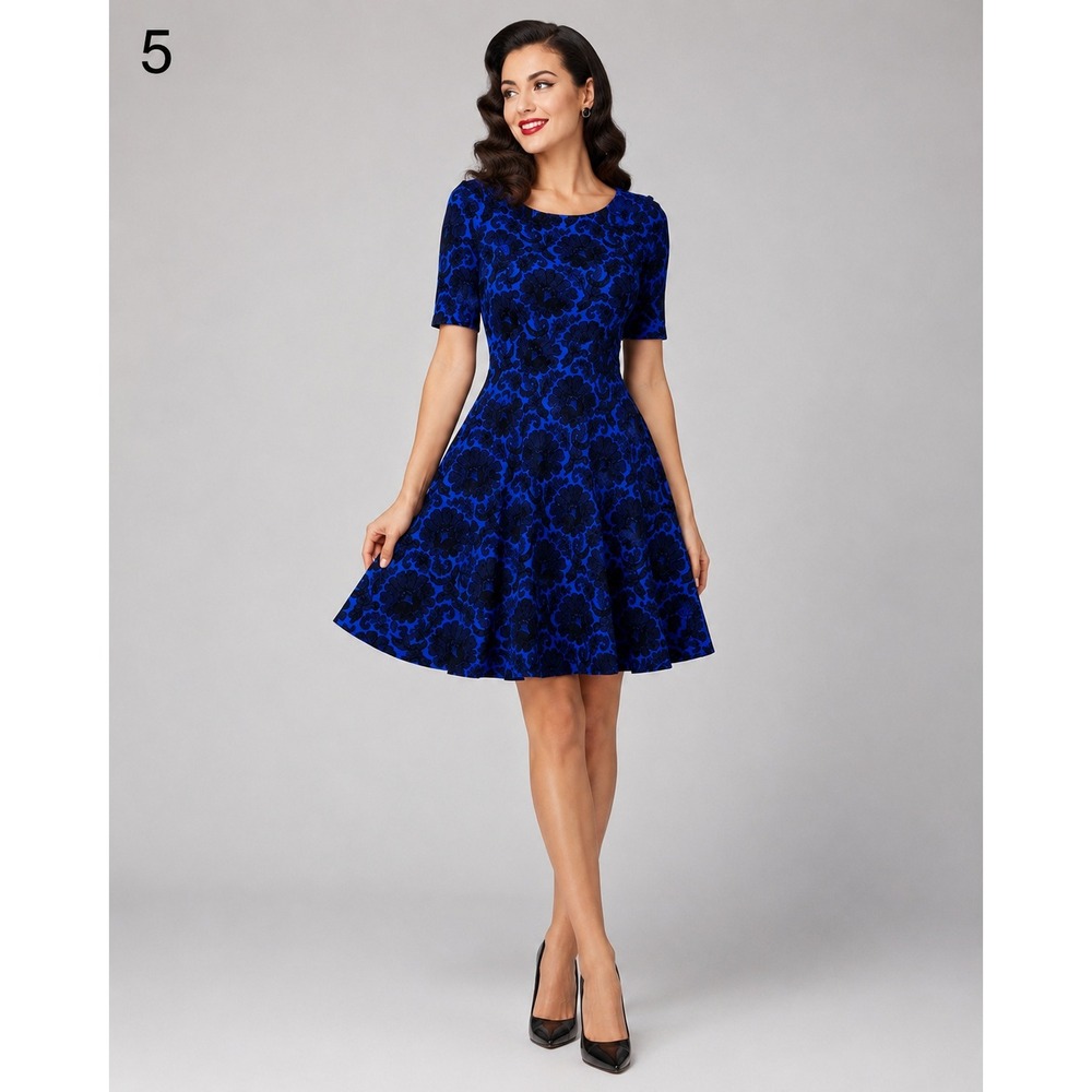 Lands' End Dress‎ Womens Small Blue Black Velvet Floral Print Whimsigoth
